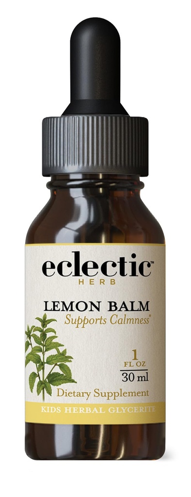 Eklectic Institute Kids Bylinné Bylinky Lemon Balm, Lemon Flavor CLAS124; Podpora uklidňování a nervů CLAS124; 1 fl oz (30 ml)