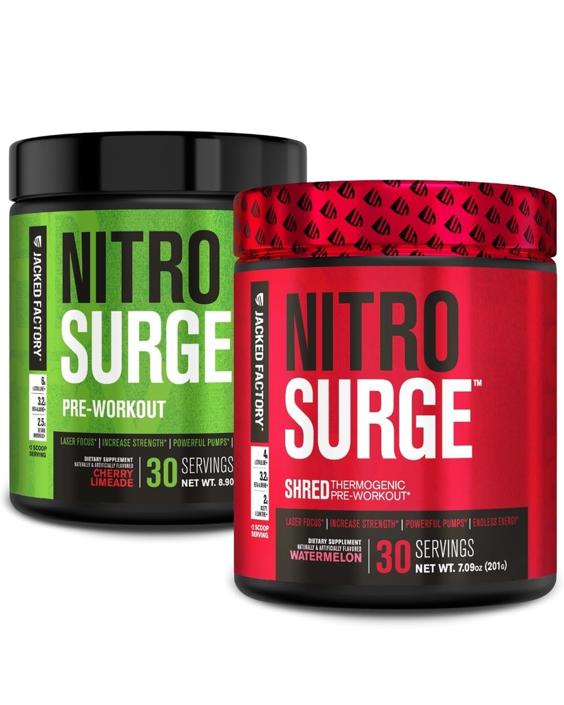 Jacked Factory Nitrofresh Pre- cvičení v Cherry Limeade & Vodní meloun Nitrofresh Shred Thermogenic Pre- cvičení pro muže a ženy