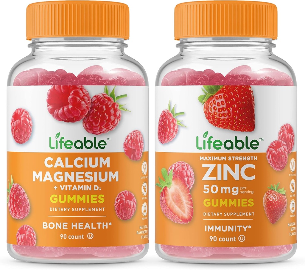 Živé vápník hořčík + zinek 50 mg, Gummies Bundle - Velký Ochutnávání, Vitamin dodatek, Lepek zdarma, GMO zdarma, Žvýkací