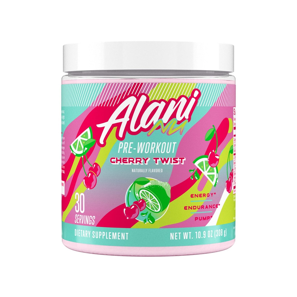 Alani Nu Pre Workout Powder Cherry Twist, Amino Energy Boost, Endurance dodatek, Sugar Free, 200mg Caffeine, L-Theanine, Beta-Alanin, L-Citruline, 30 Služeb
