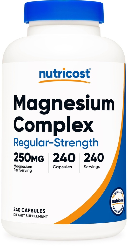 Nutricost Magnesium Complex 250mg, 240 tobolek - oxid hořečnatý, citrát a glycinát - Gluten Free a non-GMO