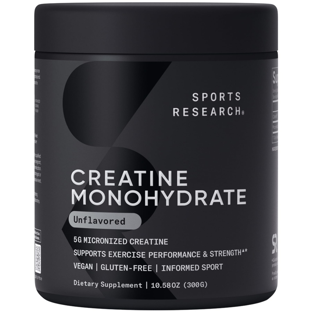 Sport Research Creatine Monohydrát - Získejte Lean Sval, Zlepšit výkon a sílu a podporu cvičení Recovery - 5 g Mikronizované Creatine - 10.58 oz