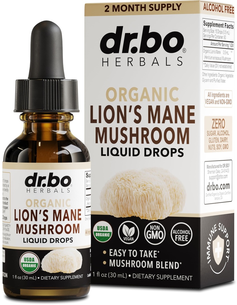 Lions Mane Houba Supplement Kapky - Organic Lion 's Mane Houba Liquid Tinkture for Focus, Fog Brain Health Supplements - Vegan Herbal Nervine Nootropic Organic Lions Lions Liquid Supplement Extract 1oz