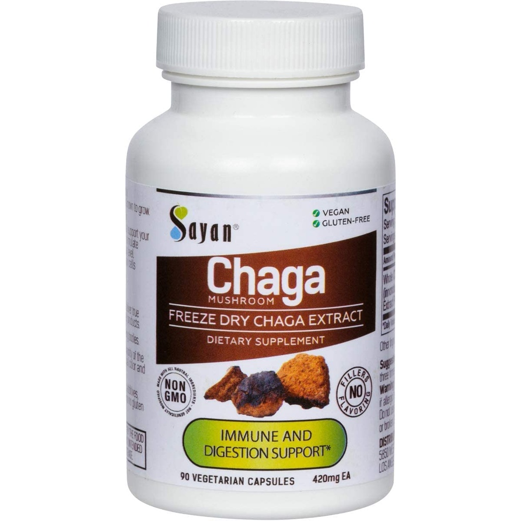 Sayan Sibiřská Chaga Houba Extract - 90 Kapsle / 420mg ea - Přírodní a Wild- Harvest Antioxidant Supplementary - Imunitation System Support & Regulation Body Functions - Vegan, Non- GMO, No Fillers or Additives