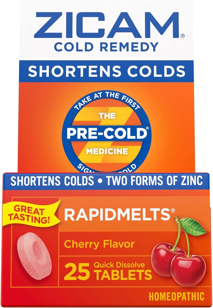 Zicam Cold Remedy Zinek RapidMelts, Cherry Flavor, Homeopatické, Studené zkrácení medicíny, Shortens Cold Trvání, 25 Počet (Balení po 2)