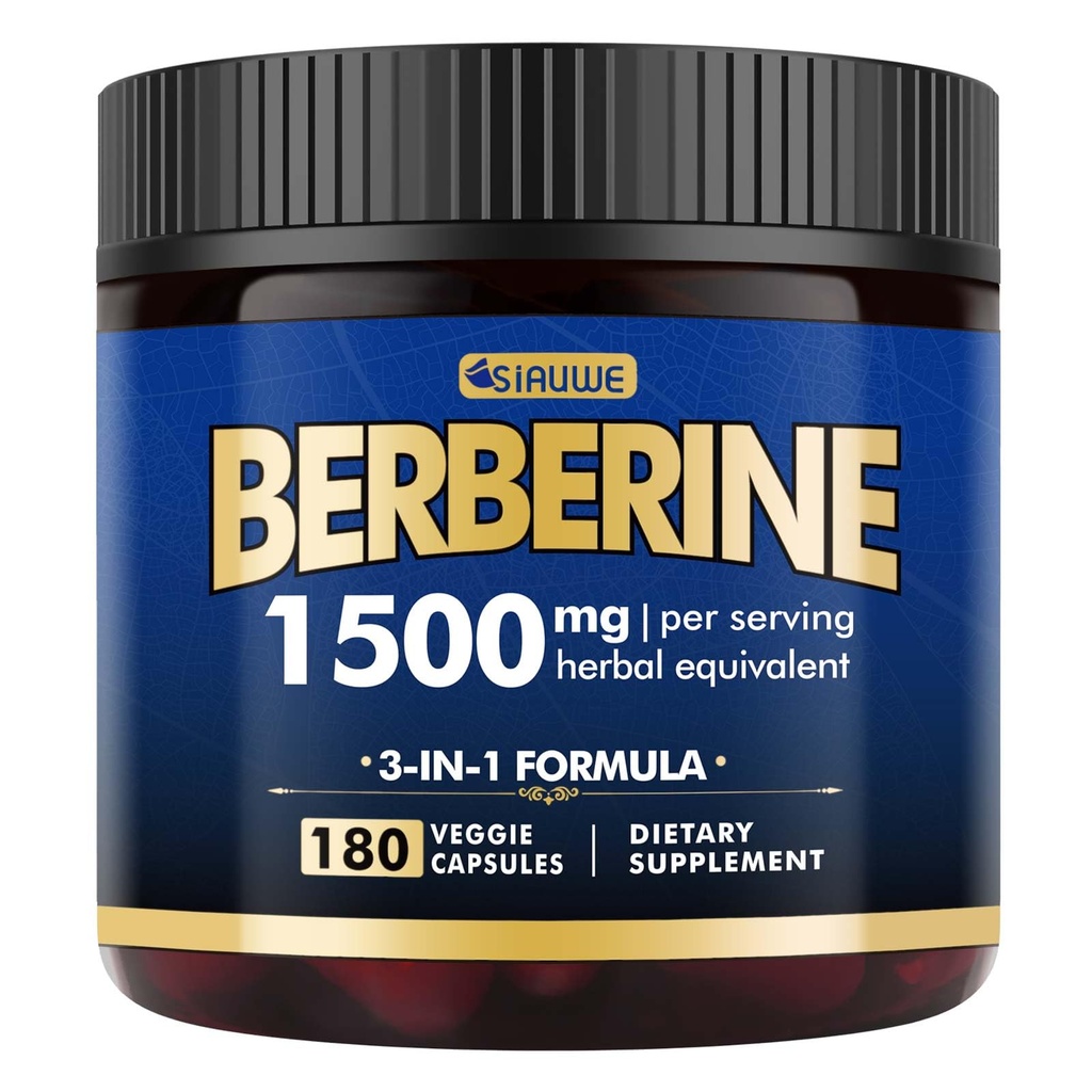 Berberine dodatek - Berberine Váhový Loss, High- Potency Berberine 1500MG Berberine HCL, Plus Citrus Bergamot - pro metabolické, stravitelné a imunitní podporu - Vegan, Non- GMO, 180 Kapsle
