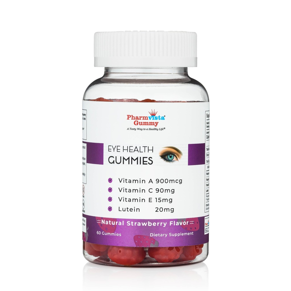 Gummy pro podporu zdraví očí - Vitamin A + C + E + Lutein - Gluten zdarma, Vegan Friendly Dodatek - 60 Počet