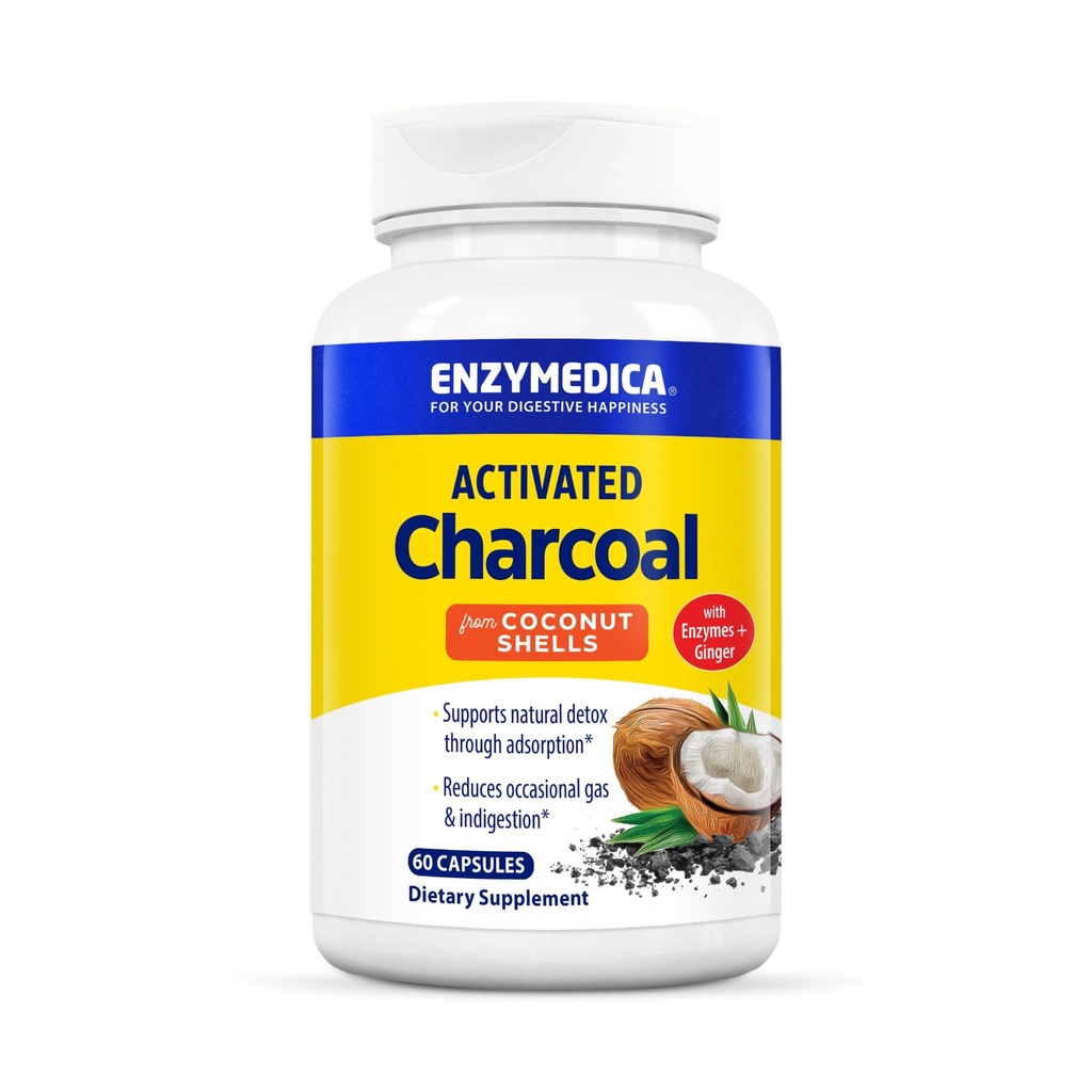 Enzymedica, Aktivované Charcoal, Redukuje příležitostný plyn, Bloating & Indigestion, Podporuje přírodní detox, 60 Počet