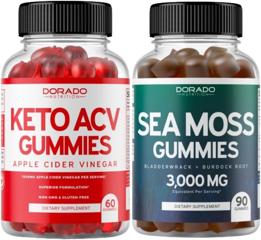 Keto ACV Gummies (60 hrabě) Pokročilý váhový vzorec a Irish Moss Gummies (90 hrabě) s Bladderwrack & Burdock Kořen pro štítné žlázy, energie a imunitní podpora - non GMO, Vegan Safe & Made in US