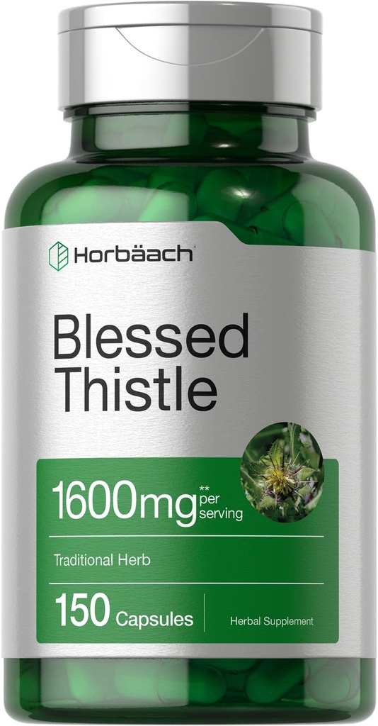 Horbaach Požehnaný Thistle Kapsle 1600 mg 1124; 150 Počet 124; Max Potency 124; Non- GMO, Gluten zdarma Herb dodatek