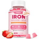 Vegan Iron Supplement Gummies pro ženy a muže, Anemie, Krevní Builder & Energy Support for Iron Deficiency, s vitamínem C, A, B Complex, Folát, CoQ10, Cukr zdarma, Non- GMO, 60 Počet