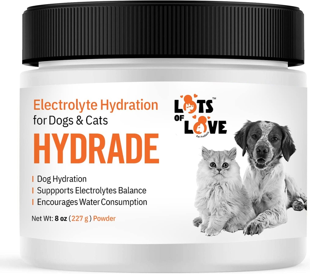 Hydrade Powder - Elektrolyty pro dehydrataci psů a koček - Hydratace pro psy a kočky - Spousta Love Pet Products (8 Oz)