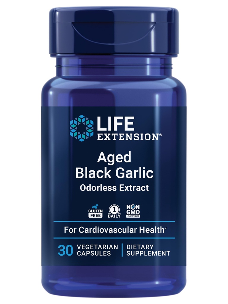 Life Extension Aged Black Garlic, Heart Health Supplement, Krevní tlak Podpora zdraví, Cholesterol Podpora zdraví, Once- Daily, Gluten Free, Vegetarian, Non- GMO, 30 Kapsle