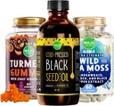 Maju Superfoods Black Seed Oil, 4- in-1 Mosovy kapsle a kurkumin zázvorové gumy Bundle
