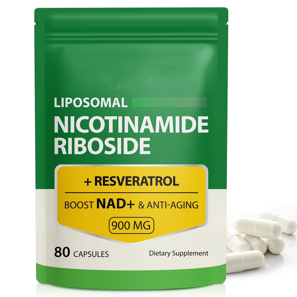 Doplněk NAD, 900mg - Liposomální nikotinamid Doplněk s Resveratrol podporuje svaly, mozek, buněčná energie - NMN doplněk Alternativa pro muže a ženy, 80 Kapsle (Balení po 1)