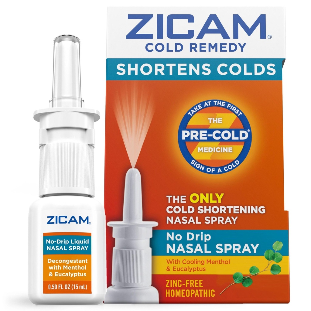Zicam Cold Remedy No- Drip Nasal Spray s chlazením Menthol & Eucalyptus, Homeopatický, Zinc- Free, Pre- Cold Medicine, Shorts Cold Trvání, 0.5 Ounce