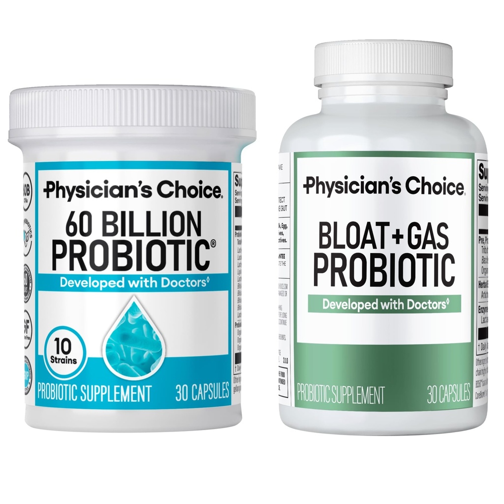 Lékařský CHOICE Bloat & Gas Probiotic 30ct + 60 miliard Probiotic 30ct - trávicí Wellness Bundle