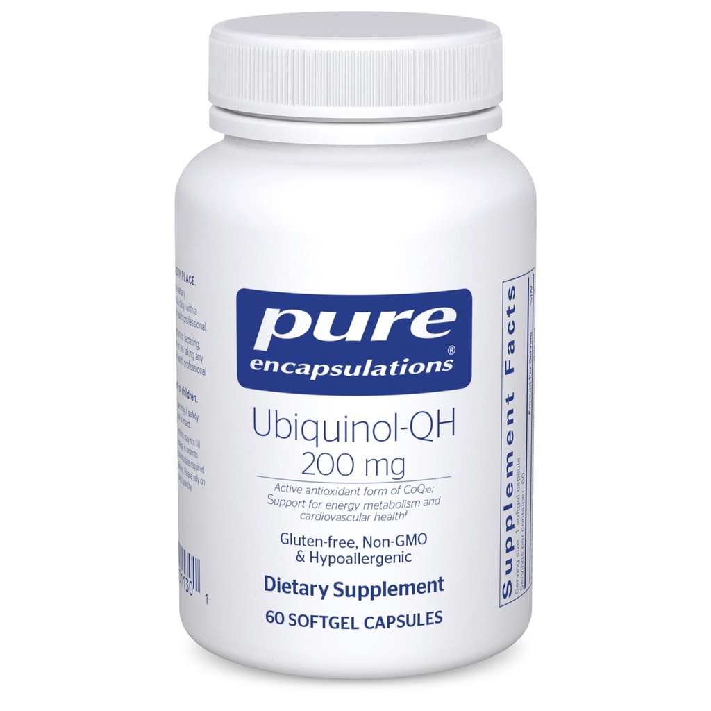 Čisté enkapsulace Ubiquinol- QH - 200 mg Ubiquinol - Aktivní forma koenzymu Q10 - Podpora srdečního zdraví a energetického metabolismu * - Antioxidační dodatek - 60 Softgelových tobolek