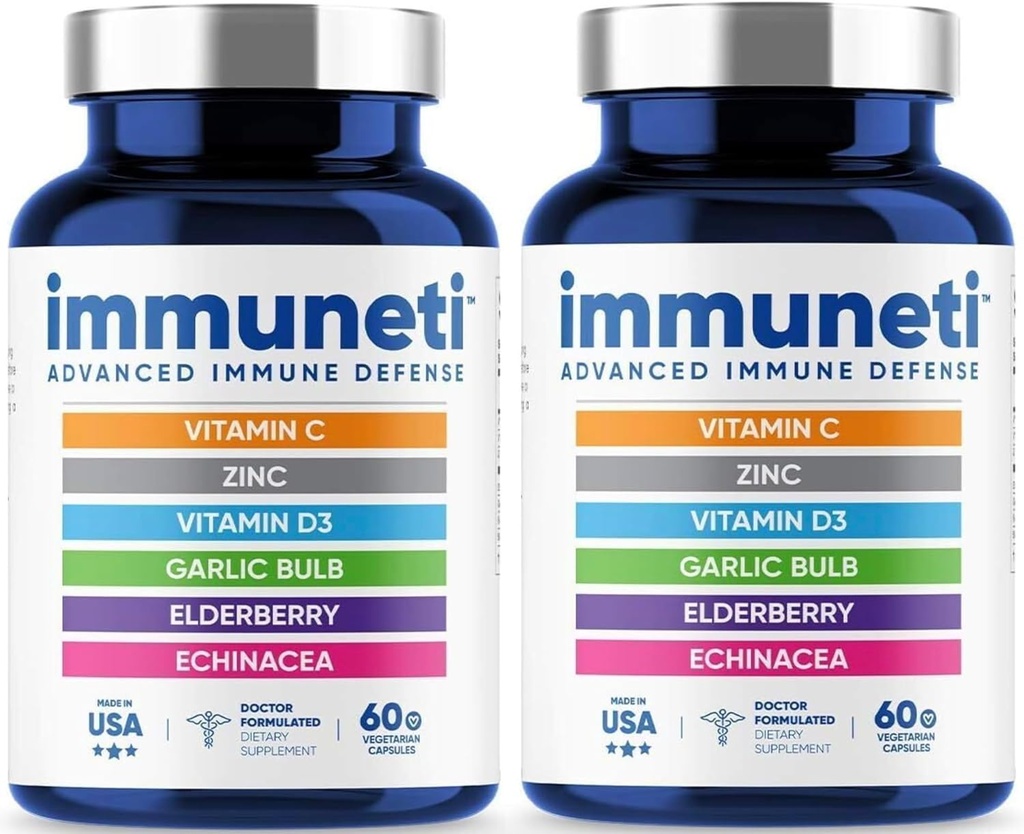 Imuneti - Pokročilá imunitní obrana, 6- in-1 Výkonná směs vitaminu C, Vitamin D3, Zinek, Bezinky, Česnek Bulb, Echinacea - 2 Pack - Podporuje celkové zdraví