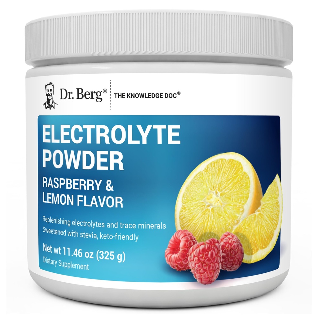 Dr.Berg Nulový cukr Hydratace Keto Electrolyte Powder - Vylepšený w / 1000 mg kalium & Real Pink Himalayan Salt (NENÍ stolní sůl) - Maliny & Lemon Flavor Hydration Drink Supplement - 50 Služeb