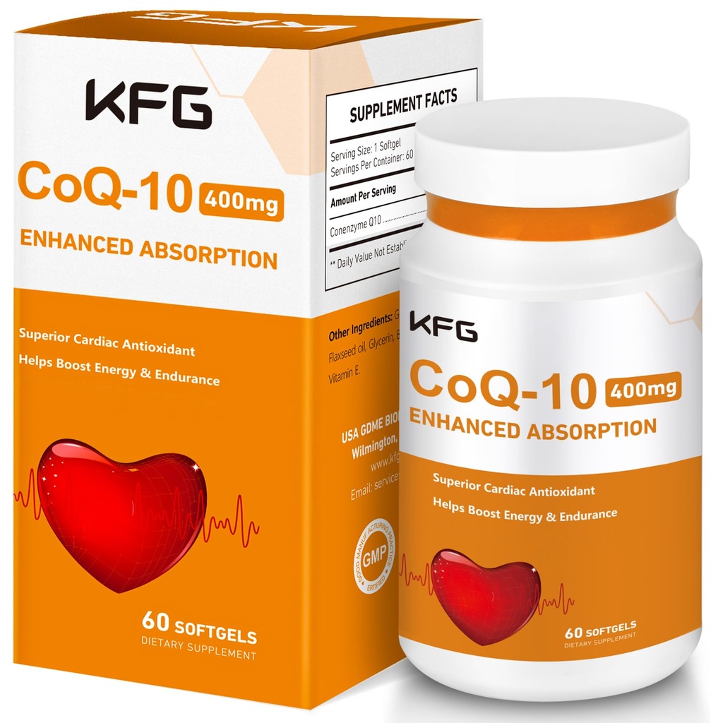 KFG CoQ10 400mg Softgels, Coenzym Q10 doplňky Podpora srdce zdraví, kardiovaskulární zdraví, imunitní systém a buněčná výroba energie, gluten zdarma