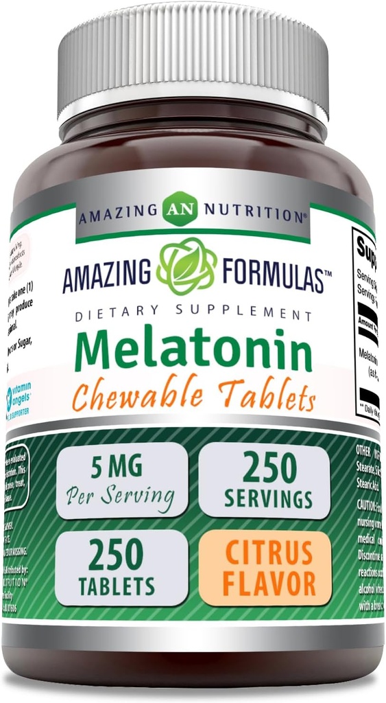 Amazing Applicas Melatonin Žvýkací dodatek 124; 5 Mg Per Serving CLANE124; 250 Tablet CLANE124; Non- GMO CLANE124; gluten- Free CLANE124; Made in USA (Citrus Flavor)
