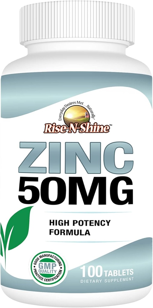 Rise- N-Shine 50 Mg zinkové doplňky - Imunitní podpůrný dodatek - High potency Antioxidant - 100 denní dodávka (100 tablet)