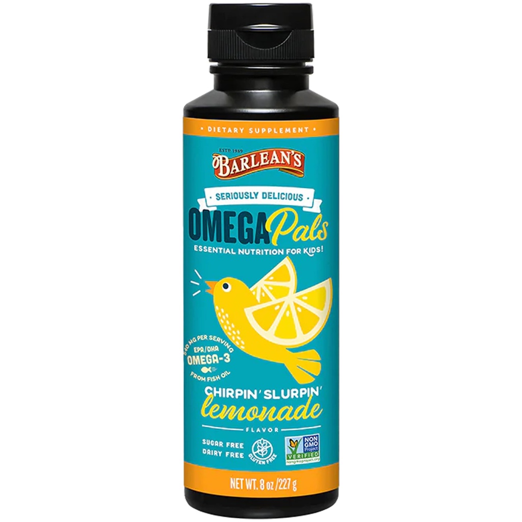 Barlean 's Omega 3 Fish Oil Liquid Supplement for Kids, Chirpin' Slurpin 'Lemonade, 540 mg EPA a DHA Fatty Acid, 8 oz