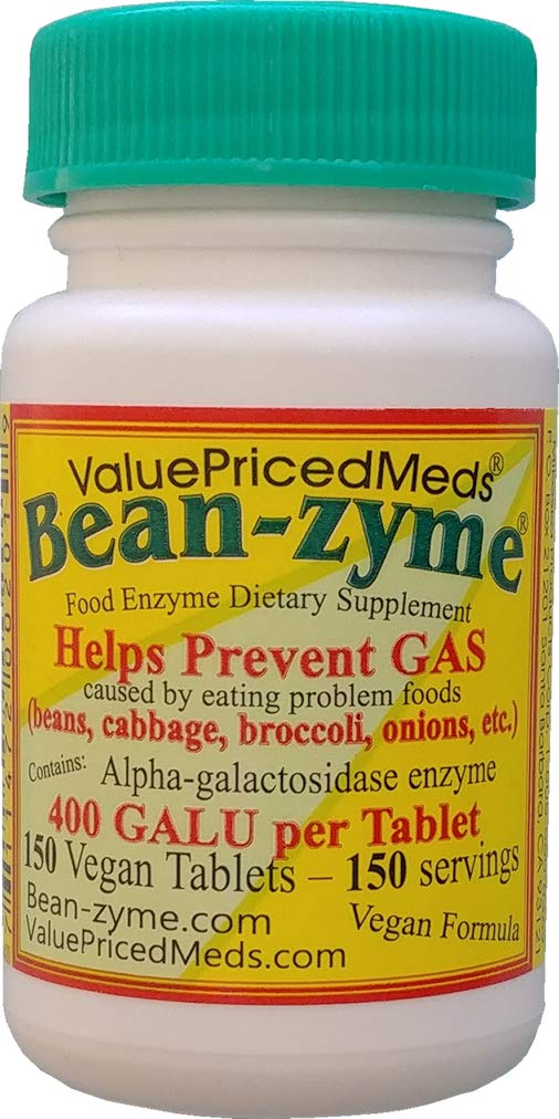 Bean- Zyme Gas Relief pro dospělé Extra síla (150 ct) je 400 GAUL na tabletu Alpha Galaktosidáza, Vegan, Náklady méně, Digestivní enzym doplněk stravy přírodní potraviny enzym