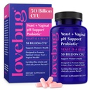 Lovebug Yeast a Vaginální Probiotika pro ženy pH Balance & Močový Trakt, 50 Miliarda CFU, UTI, BV, Podpora zápachu s Lactobacillus, Bifidobacterium, Digestive & Vaginální doplněk zdraví 60 Kapsle