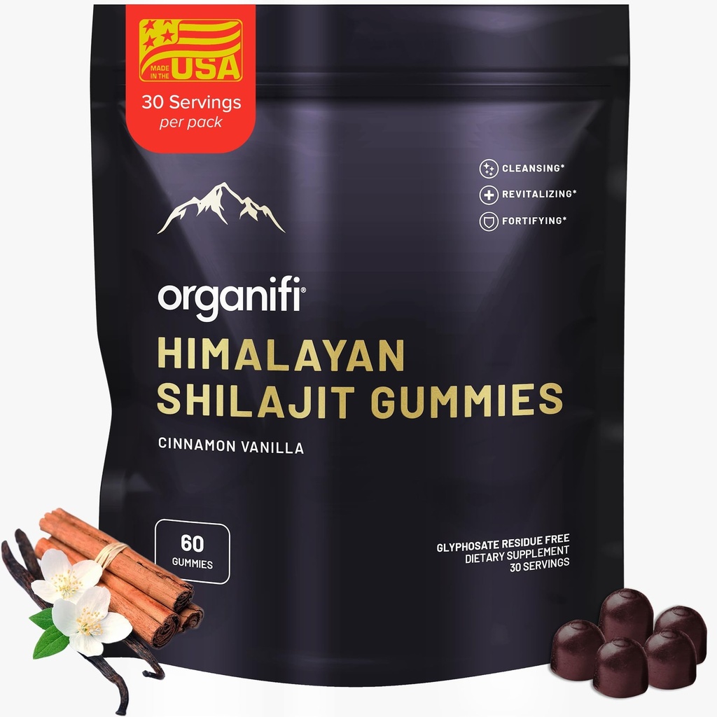 Organifi Shilajit Gummies - Himalájský Shilajit pro muže a ženy s PrimaVie Shilajit, 40- Plus stopové minerály, a více - Hormon Balancer, Posiluje buněčnou energii, Beats Fatigue, a více, 60 Počet