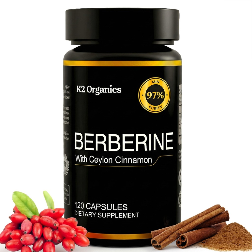 Berberine with Ceylon Cinnamon 1200mg - 97% Purity- Non- GMO, gluten- Free, Lab- Testováno Vegan Berberine Dodatek (120 Počet)