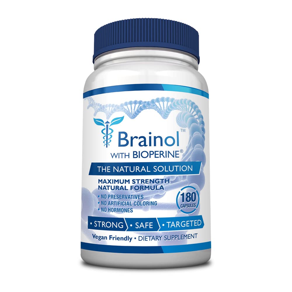 Brainol - Nejchytřejší volba pro mozek zvyšující nootropic - Vylepšení duševního výkonu, Focus and Clarity - S DMAE, Huperzine A, BioPerine - Vegan- Friendly - 180 Kapsle - 3 Měsíční dodávky