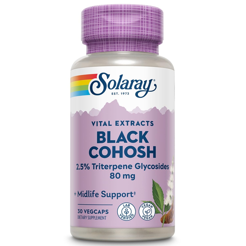SOLARAY Black Cohosh Root Extract 80 mg / 100 mg; One Daily Womens Health & Menopause Supplementary Supplementary Supplementary 124; Non- GMO, Vegan & Lab Ověřené 124; 30 VegCaps