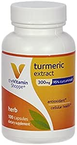 Vitamin Shoppe Turmeric Extract 300mg, Standardizované Herb, který podporuje buněčné zdraví a poskytuje antioxidační výhody s 95% kurkumin a 65mg vápníku (100 kapslí)