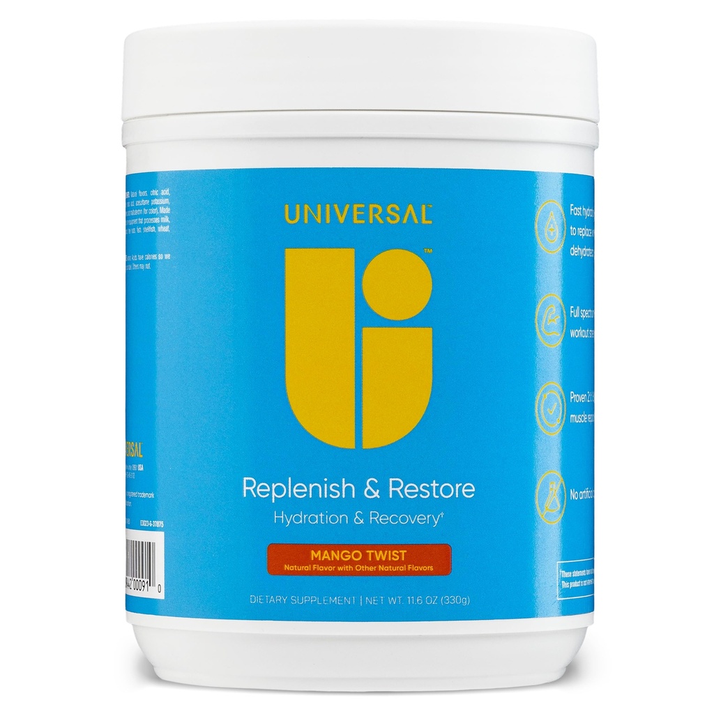 Univerzální U Replenish & Obnovit prášek, Hydration & Recovery, Promotes Muscle Opravy a růst, Vlastní dávkování, L-lysin, L-glutamin, L-Tryptofan, No umělé Flavors, 30 Služeb (Mango Twist)