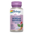 SOLARAY Korean Ginseng Root Extract - Bylinná podpora příležitostného stresu, energie a fyzické vytrvalosti - 5% ženšen - Vegan, Laboratoř ověřená - 60 Služeb, 60 VegCaps