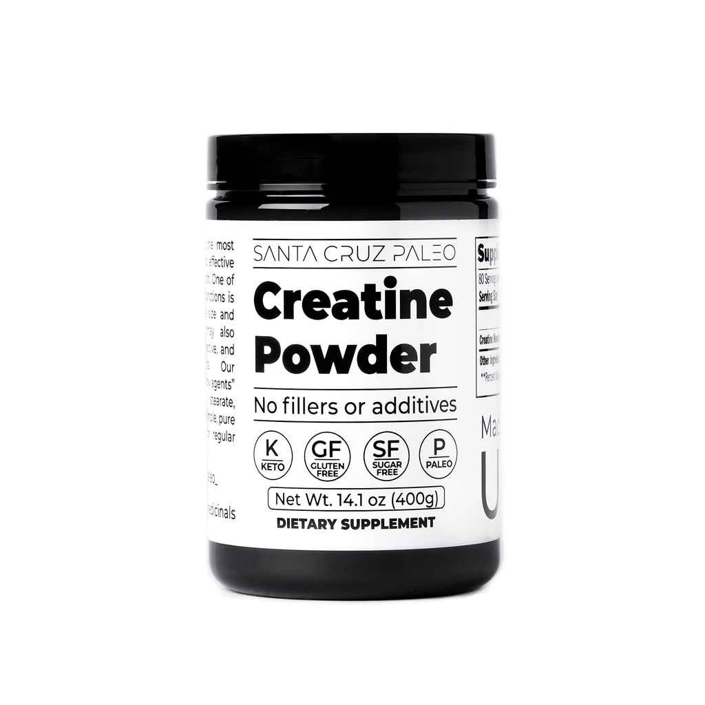 Santa Cruz Paleo, Creatine Monohydrát prášek Mikronizovaný, Neochucené Pre Workout a Muscle Support Dodatek, Lepek Free Keto, Mix s vodou nebo třesením, No Fillers nebo přísady, 80 Služeb, 400g