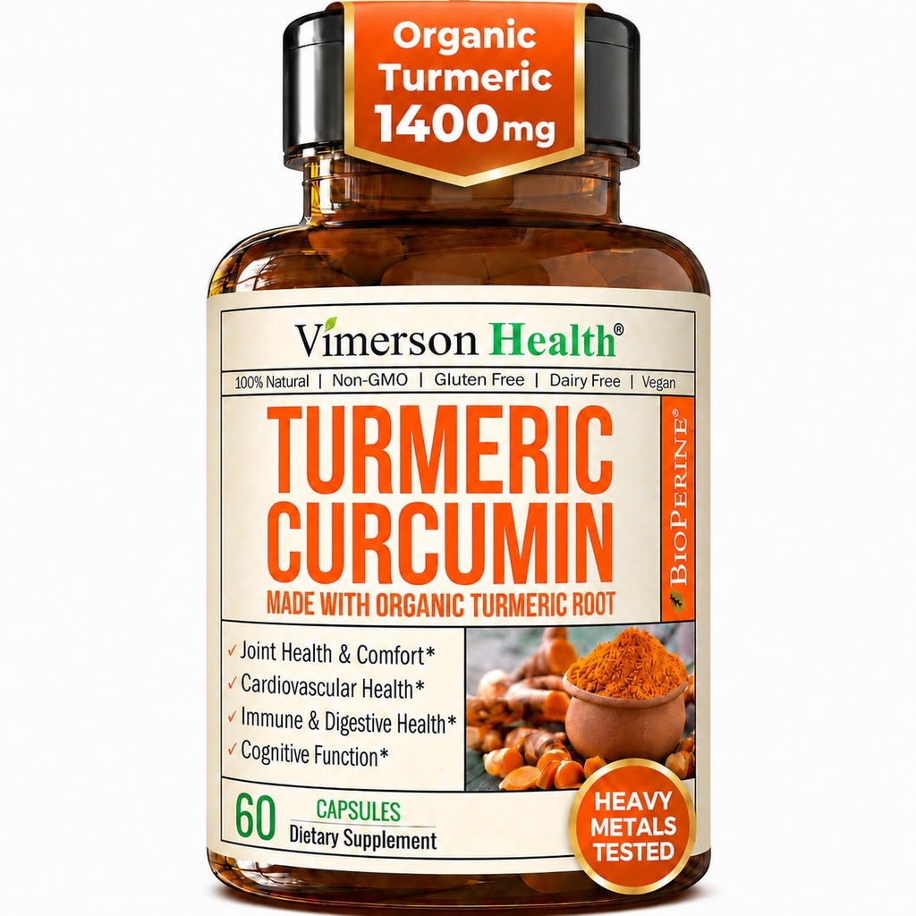 Kurkumin dodatek s Black Pepper Extract - High potency Organic Turmeric 1400mg & 95% Kurkuminoidy pro společné a stravitelné zdraví - Společná podpora Dodatek - 60 Vegan Curcuma Kapsle