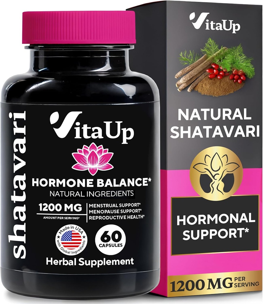 Shatavari Kapsle pro ženy 1200mg - USA Made Shatavari Root Dodatek pro normální hormonální podporu, Menopauza & Menstrual Wellness - 60 Vegan Kapsle