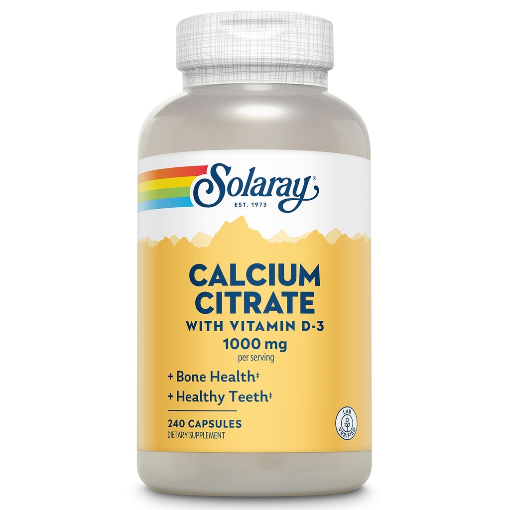 Solaray vápník Citrát w / vitamín D3 1000mg, zdravé kosti a zuby, srdce, svalů a nervové podpory, 60 Serv, 240 VegCaps