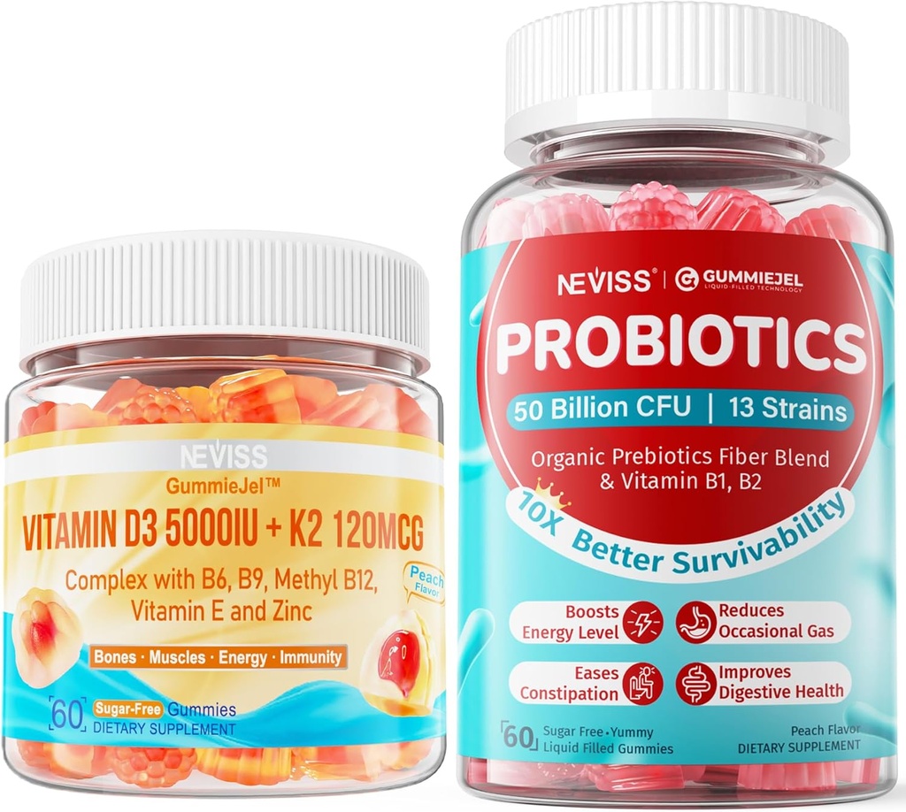 NEVISS Vitamin D3 K2 Gummies + Probiotika bez cukru