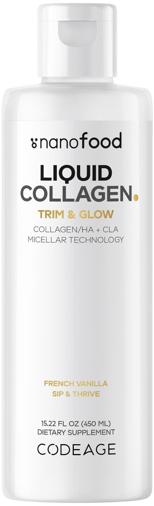Codeage Liquid Collagen Supplement Vanilla Flavor, Beauty Trim & Glow Liposomal Collagen Peptides, CLA Conjugated Linoleová kyselina, Hyaluronic acid, Vitamin E, Hydrolyzované, Non- GMO, 15.22 fl oz