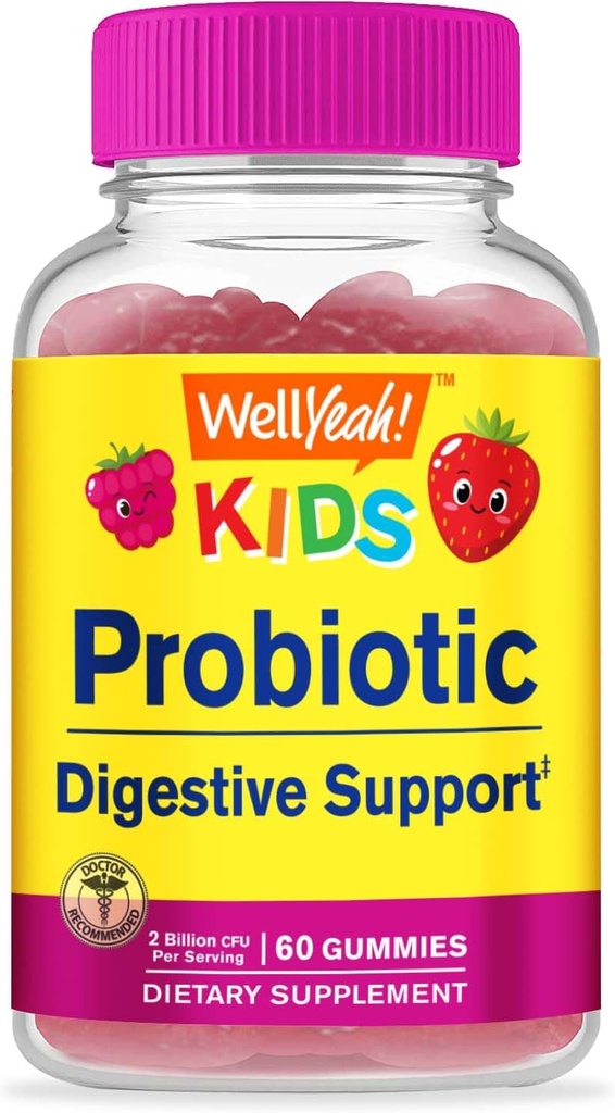 WellYeah Děti Probiotické Gummies - stravovací podpora, Gut zdraví, imunitní podpora Gummy - Probiotika pro stravovací zdraví - Vegan, Gluten Free - 60 Gummies