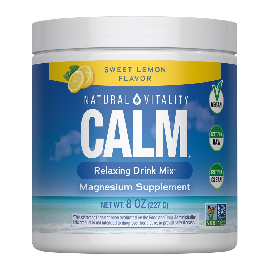 Natural Vitality klid, doplněk hořčíku, Anti- Stress Drink Mix Powder, gluten Free, Vegan, & Non- GMO, Sweet Lemon, 8 oz