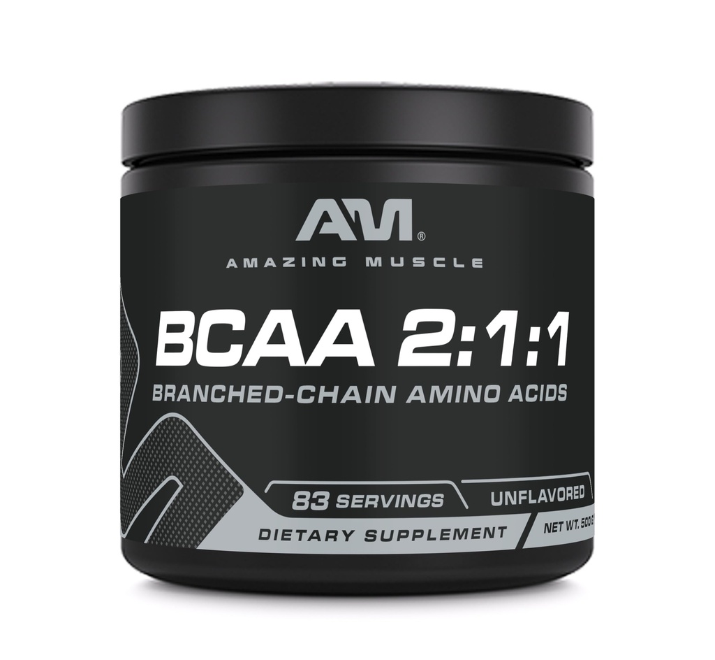 Amazing Muscle BCAA Amino Dodatek 124; 2: 1: 1 Branched Chain Amino Acid Ratio 124; Neochucené 124; Čistá hmotnost 500 Grams (1.1 Lb) 124; Non- GMO 124; Gluten- Free Facility 124; Made in USA