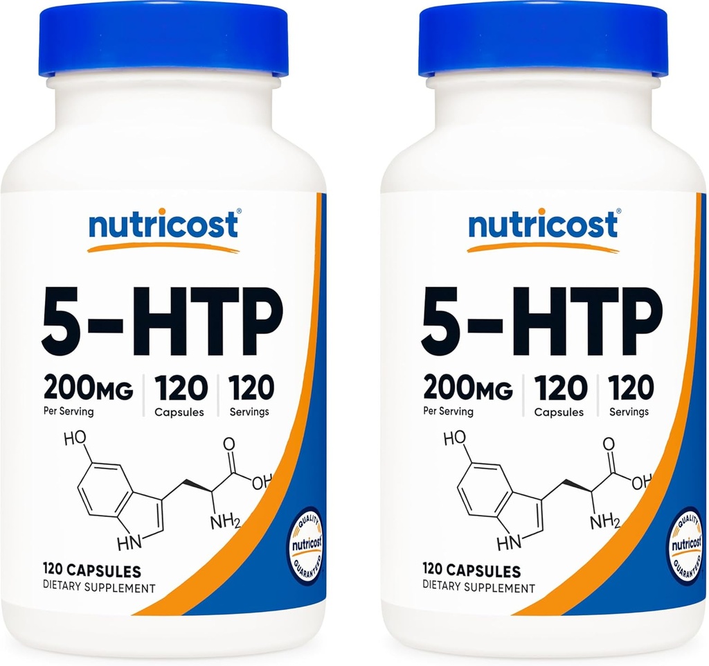 Nutricost 5- HTP 200mg, 120 Vegetariánských kapslí (5- Hydroxytryptofan) - Non- GMO & gluten Free (2 lahve)