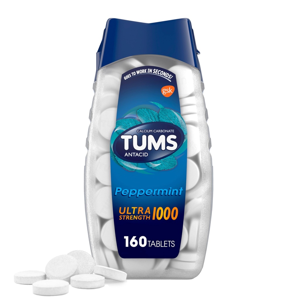 TUMS Ultra síla Žvýkací Antacida Tablety pro Heartburn Relief, Peppermint - 160 Počet