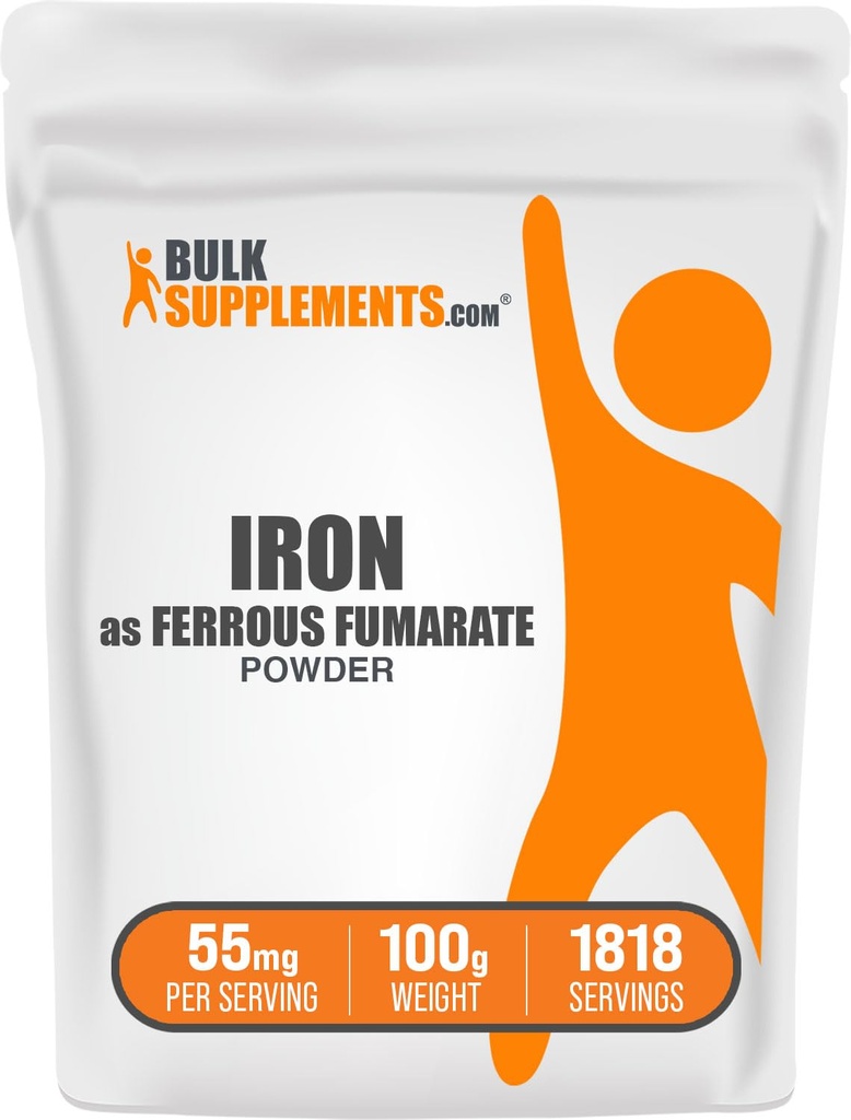 BulkSupplements.com Ferrous Fumarate Powder - Essential Mineral, Železný dodatek pro muže a ženy - Gluten Free, 55mg na Serving, 100g (3.5 oz) (Balení po 1)