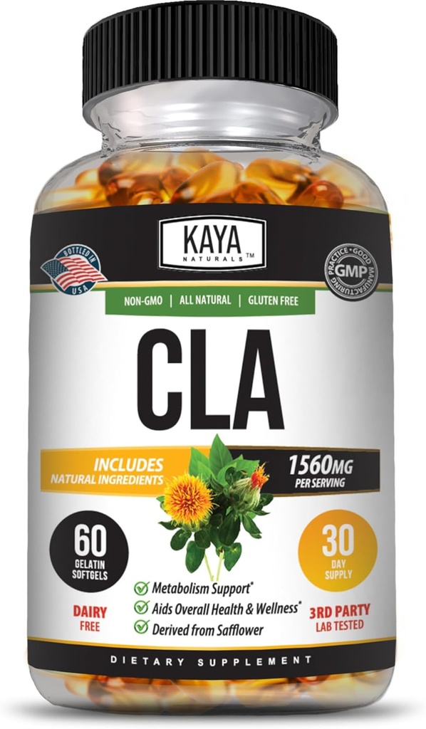 Kaya Naturals CLA Kapsle - Konjugovaná kyselina linolová - Non- GMO & gluten- Free (60 Počet (balení po 1))